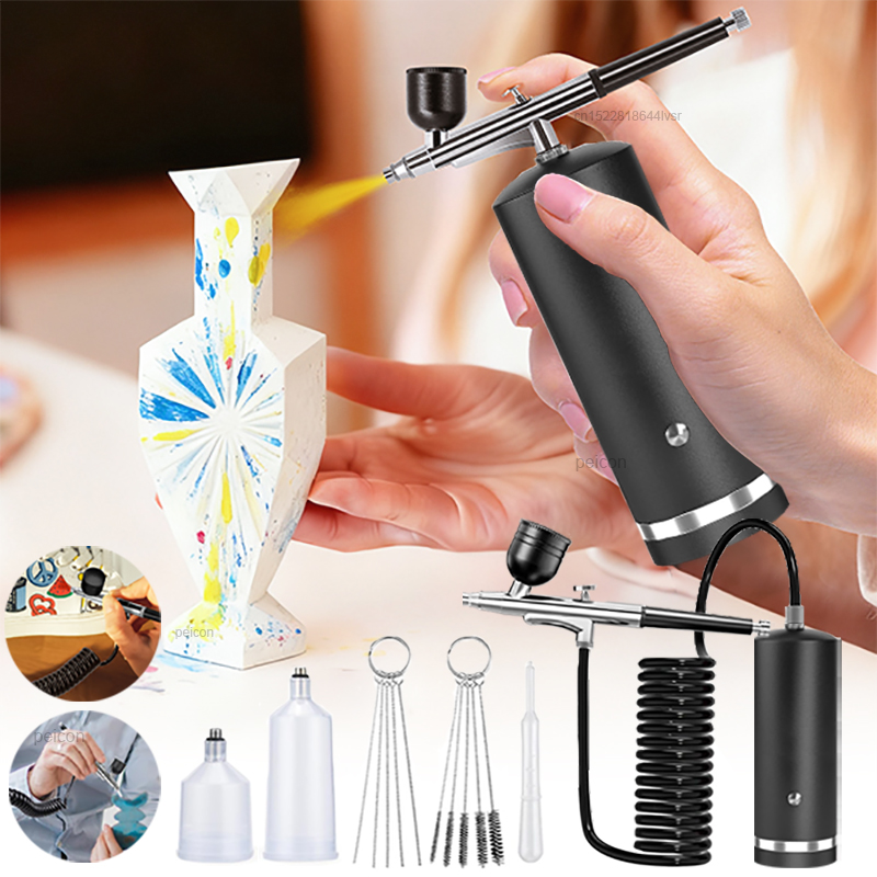 Airbrush Kit With Mini Compressor - Aerografo con Compressore, Pistola a Spruzzo