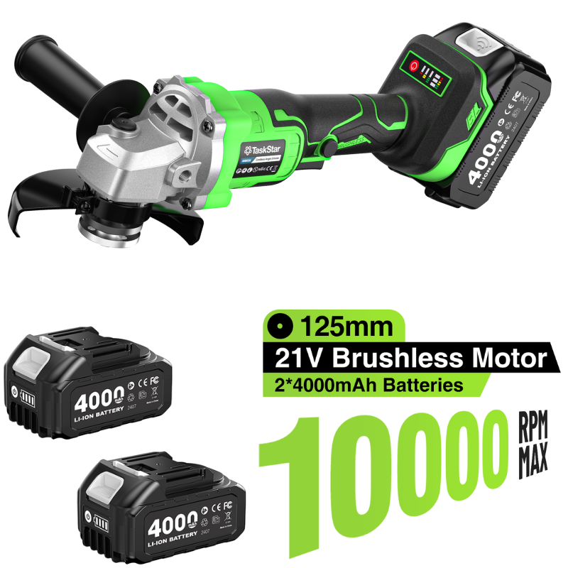 Brushless Angle Grinder Battery Powered - Kit Smerigliatrice Angolare TaskStar 10000 RPM,