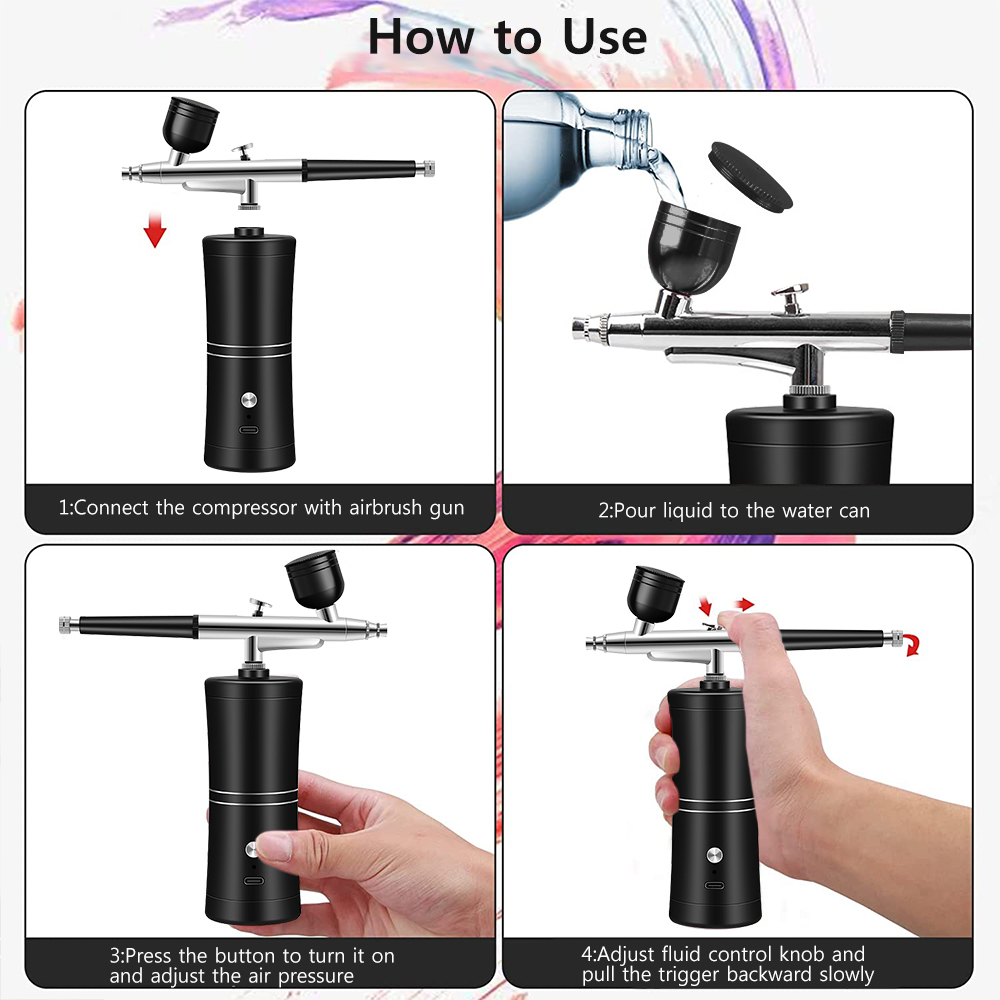 Airbrush Kit With Mini Compressor - Kit Mini Aerografo Ricaricabile con Compressore