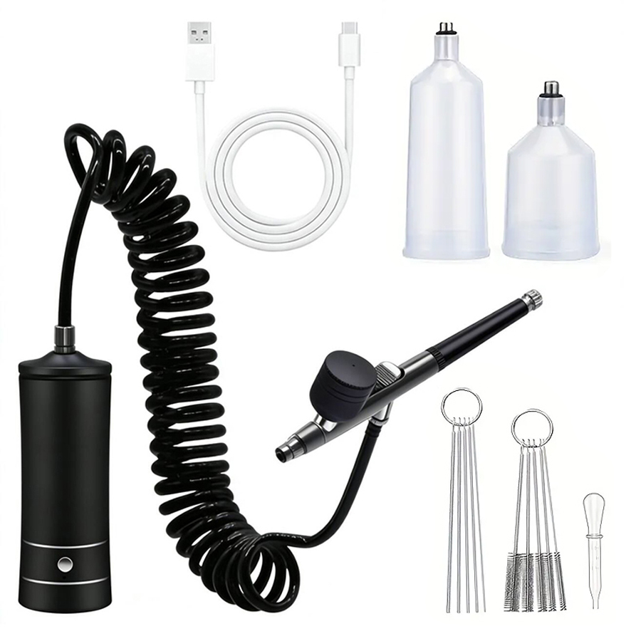 Airbrush Kit With Mini Compressor - Kit aerografo portatile con compressore e